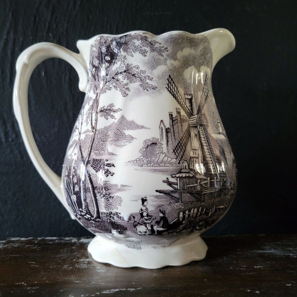 Vintage Palissy Ware Dutch Windmill Jug / Creamer, French Ceramic *Repair